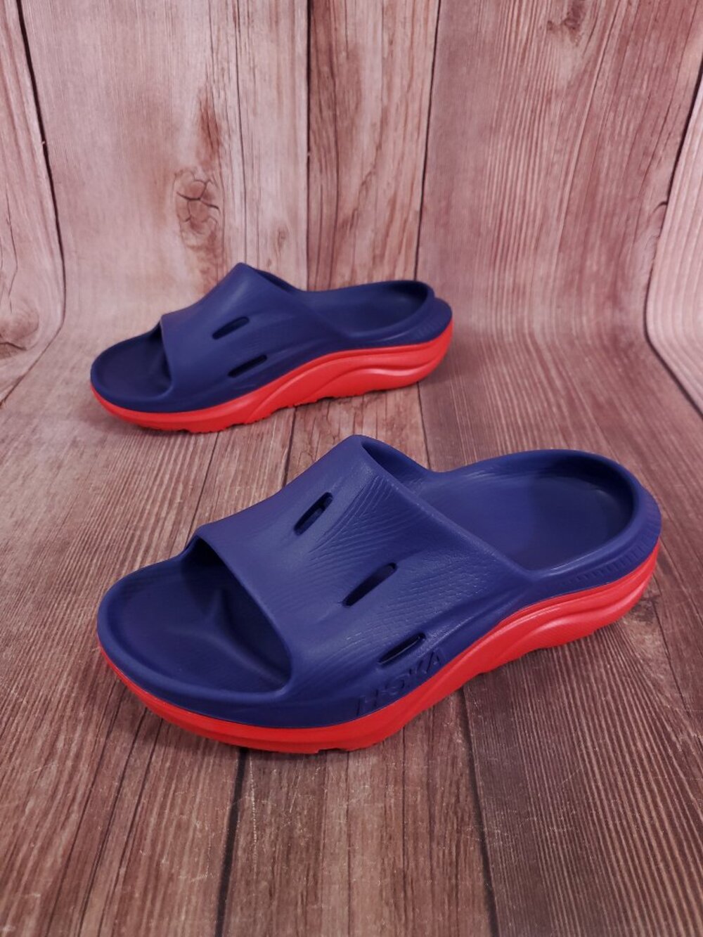 *READ* Hoka One One Ora Recovery Slide 3 Womens Size 7 Blue Red Slip On Sandals